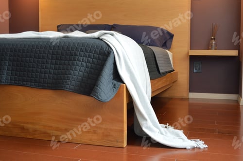 Preview: Cozy bedroom interior with dark walls