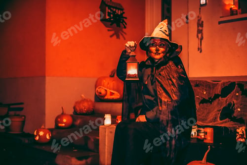 Preview: Halloween party, halloween night , woman in witch costume