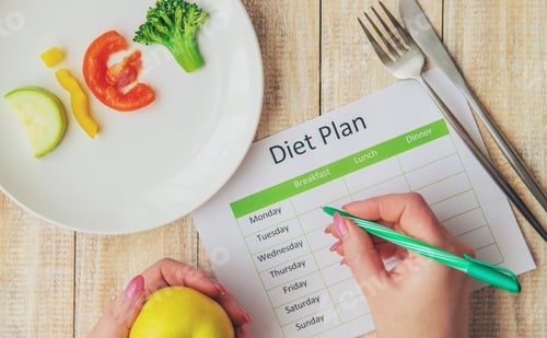 Preview: Weekly diet plan. The concept of proper nutrition. Selective focus.
