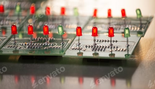 Preview: Close-up of a panel with red and green light bulbs