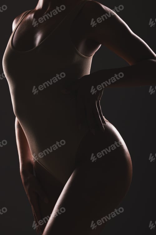Preview: Beauty, body and silhouette of a woman in studio with a sensual, seductive and natural pose. Wellne