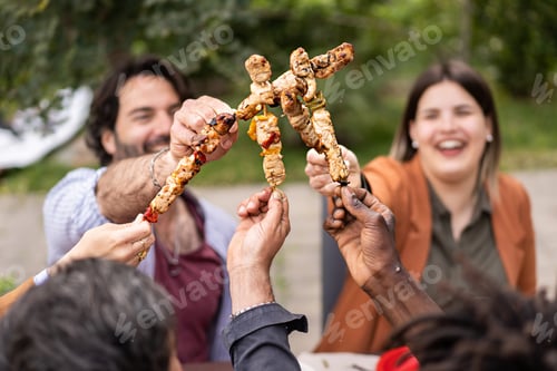Preview: Friends fighting with skewers for fun