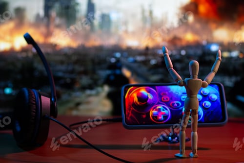 Preview: Happy Wooden Doll Celebrates Victory in War Game Using Cell Phone as Wireless Controller