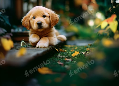 Preview: A golden retriever puppy in the garden