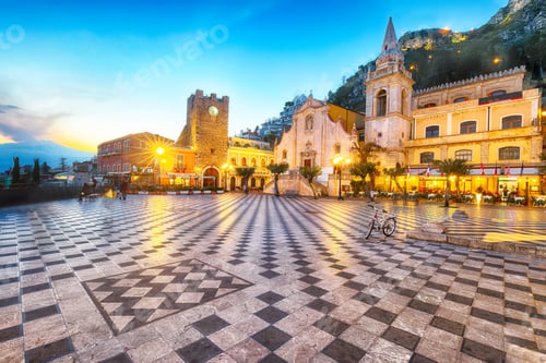 Preview: Belvedere of Taormina and San Giuseppe church on the square Piazza IX Aprile in Taormina