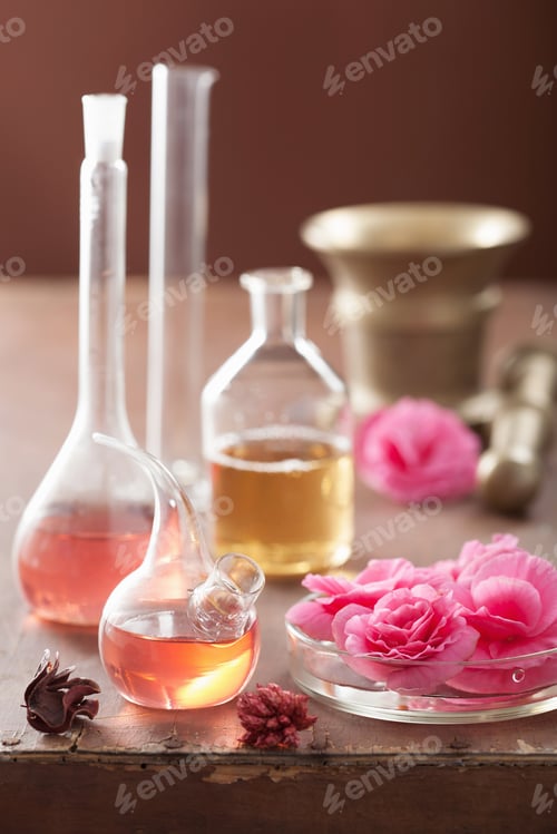 Visualização: aromaterapia e alquimia com flores cor de rosa