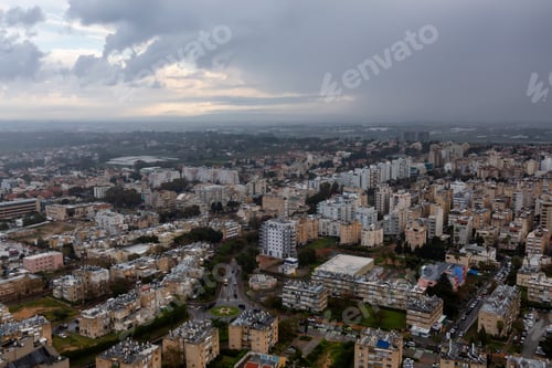 Preview: Aerial view of a residential neighborhood in a city. Netanya, Israel