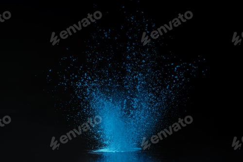 Preview: blue holi powder explosion on black, traditional Indian festival of colours