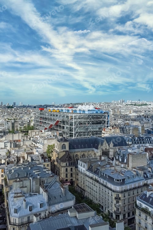 Preview: Paris, aerial view of the city, with the Pompidou center