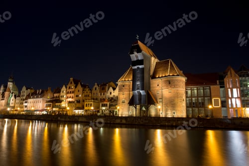 Preview: Gdansk Old Town at night by the Motlawa river