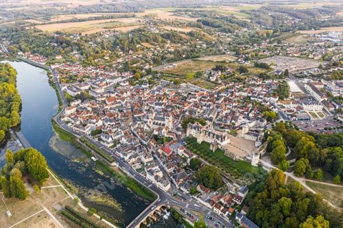 Preview: Aerial view of Saint-aignan-sur-cher, old castel and river the C