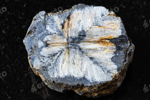 Vista previa: sample of raw chiastolite rock on black granite