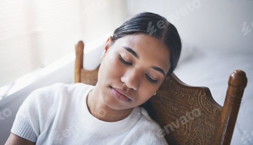 Preview: Depression, tired and sleeping woman for mental health, anxiety and stress about life fail, crisis