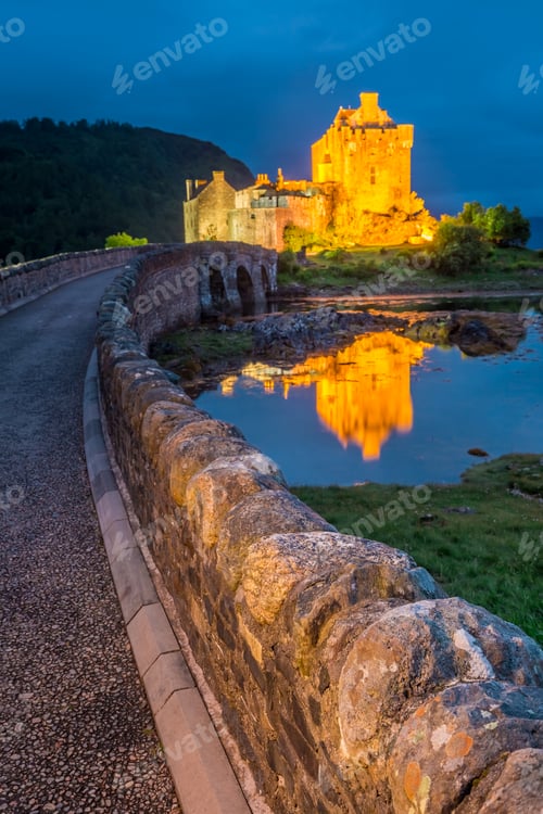 Preview: Wonderful illuminated Eilean Donan Castle at dusk, Scotland