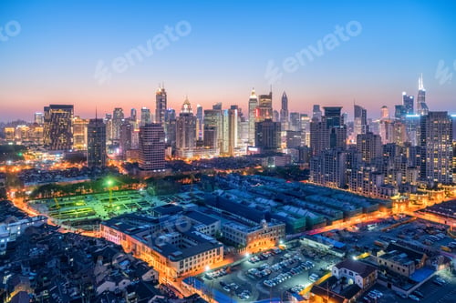 Preview: shanghai modern building skyline in nightfall