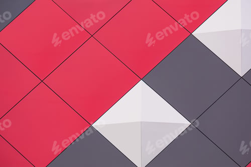 Vista previa: Geometric aluminum composite tiles wall decoration on exterior modern building, 3d illustrations