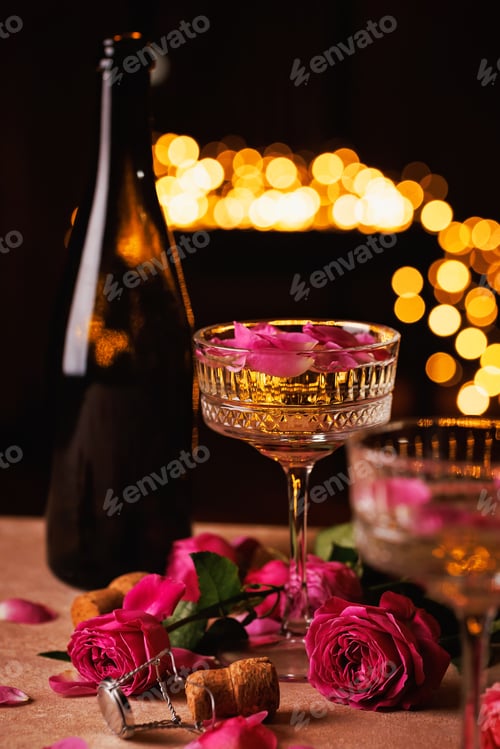 Preview: Romantic champagne celebration with roses and candlelight