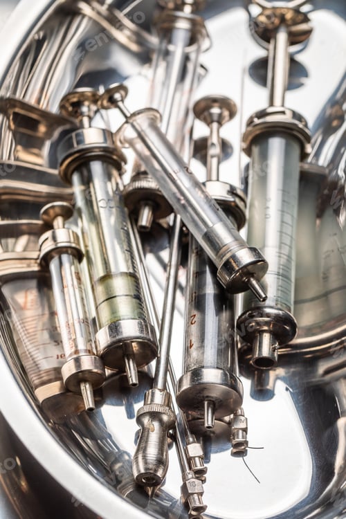 Preview: Vintage syringes with a needle prepared for blood test