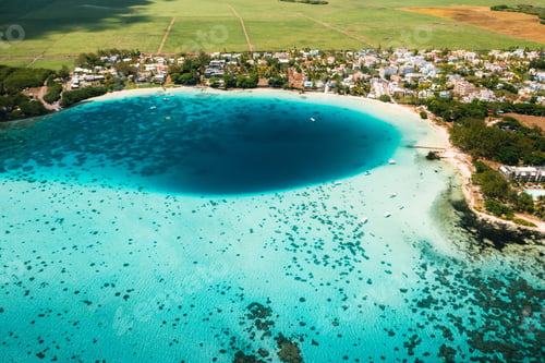 Preview: Aerial picture of the east coast of Mauritius Island. Beautiful lagoon of Mauritius Island shot from
