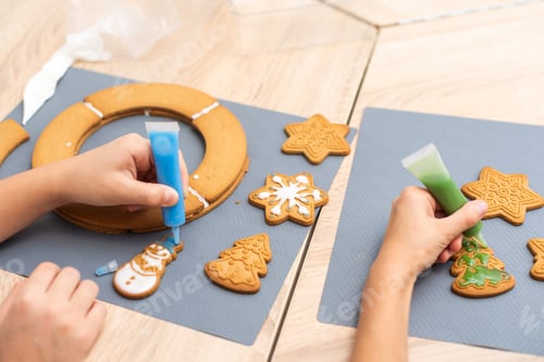 Preview: kids baking christmas cookies before the celebration of Christmas. Family