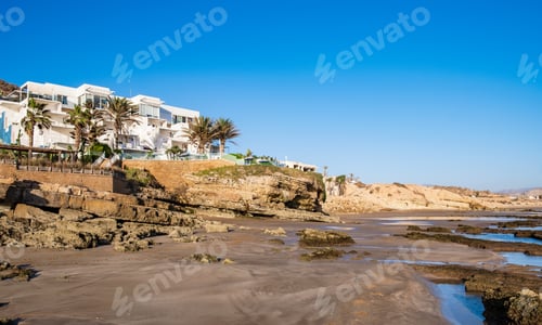 Preview: Hotel complex on cliff at La Source beach in Taghazout near Agadir, Morocco.