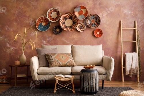 Preview: The stylish boho compostion at living room interior