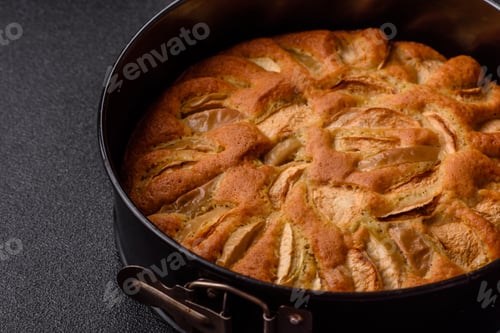 Preview: Apple or pear sweet pie for Halloween, hot baking in autumn. Apple pie