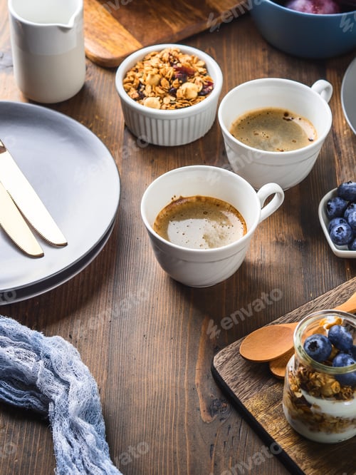 Preview: Cozy Breakfast food concept dark wooden background