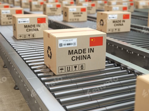 Preview: Made in China. Cardboard boxes with text made in China and chine
