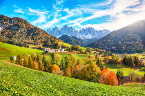 Preview: Marvelous autumn scene of magnificent Santa Maddalena village in Dolomites