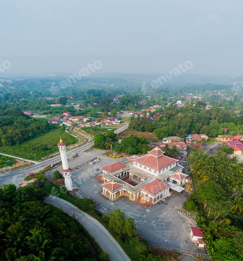 Preview: Drone shot of a new mosque known as " Masjid Ar- Rahman" at Kampung Parit Melana in Malaysia