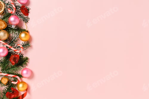 Preview: Minimal creative flat lay of christmas traditional composition and new year holiday season.