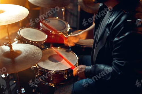 Preview: Brutal drummer behind the drum kit on stage