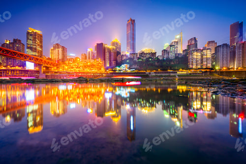 Preview: Chongqing, China Riverside Cityscape At Night On The Jialing River.