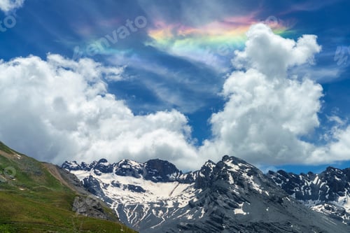 Preview: Iridescent cloud over the road to Stelvio pass (Lombardy) at summer