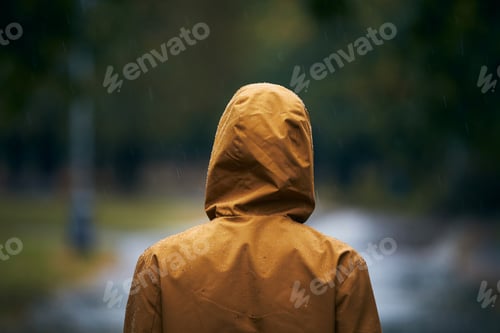 Preview: Man in waterproof jacket during rain
