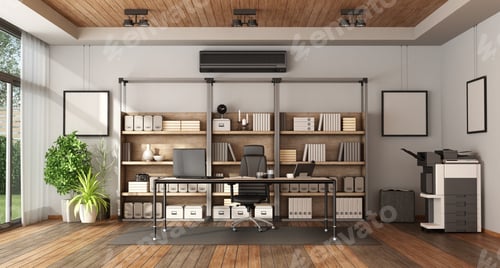 Preview: Modern office with bookcase and desk