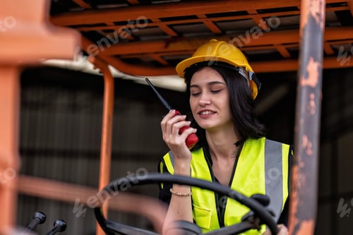 Preview: In robotic maintenance shop forklift operator radio to team driving truck deliver repair parts