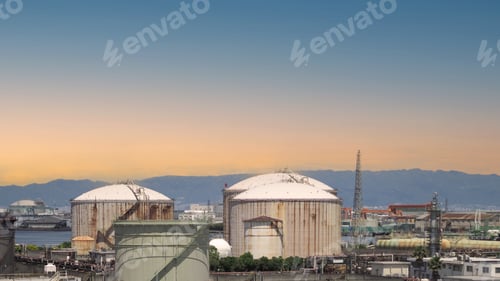 Preview: Oil refinery petrochemical plant factory from Osaka Japan