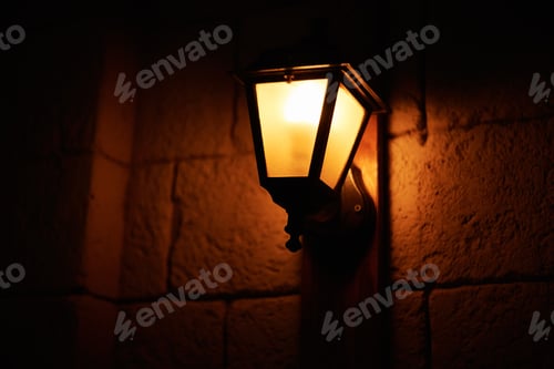 Preview: Vintage lantern at night. Old lantern in city street