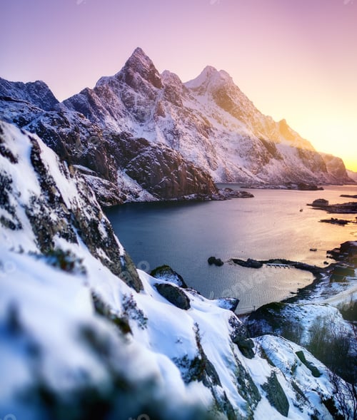Preview: Mountain ridge near the ocean. Beautiful natural landscape in the Norway.