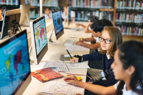 Preview: Girls Studying Map Class Concept