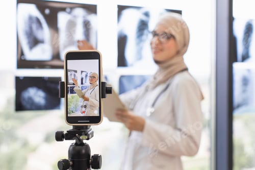 Preview: Muslim woman doctor records medical lesson using x-rays and smartphone