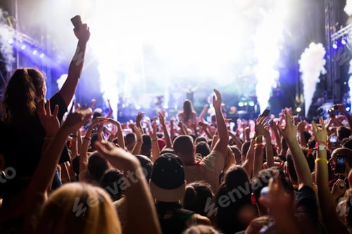 Preview: Portrait of happy crowd enjoying at music festival