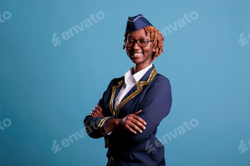 Preview: Closeup view of happy african american flight attendant