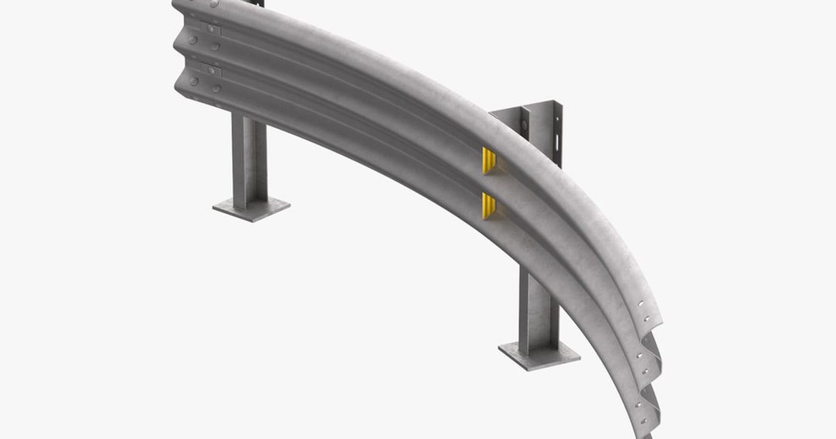 Curved Thrie Beam Guardrail, Single 5m Section 3D, Incl. barrier ...