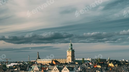 Preview: Stockholm, Sweden. Scenic Skyline View Of Old Town With Tower Of Storkyrkan - The Great Church Or