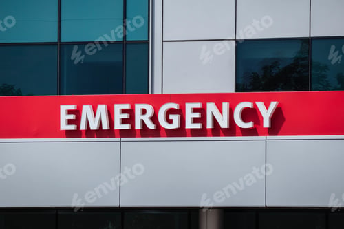 Preview: Closeup of a Hospital emergency sign in Burlington, Ontario,