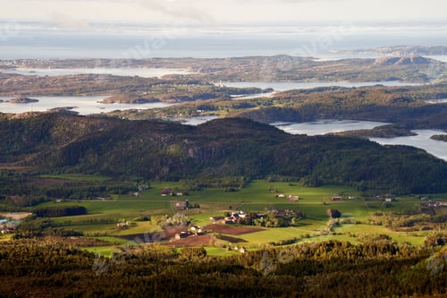 Preview: Beautiful landscape of a coastline and a village in Norway, Atlantic Ocean Road