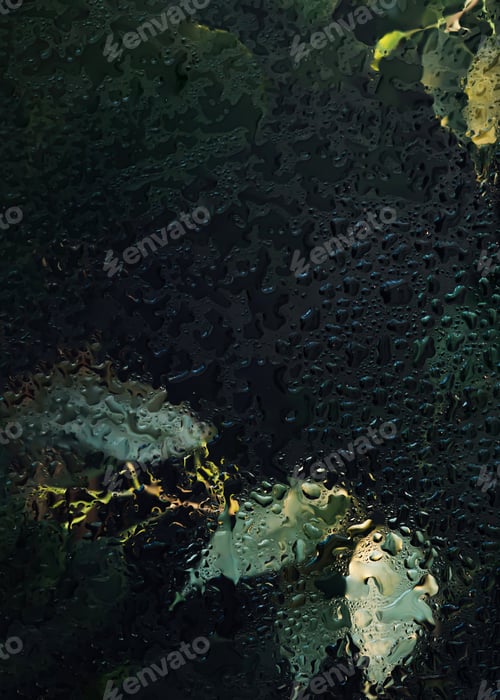 Preview: plants leaves behind glass water drops moisturizing natural background
